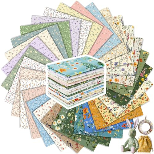 Tatuo 30er Set Baumwollstoff 25 x 25 cm zum Nähen, Klassische Wildblume | Quadratische Bündel aus Baumwollstof, Patchwork zum Quilten, Blumenmuster, für DIY-Handwerk, für Herstellung