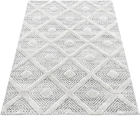 KADIMA DESIGN 3D-Teppich Hoch-Tief-Effekt Geometrisches Muster Weich Flauschig Waschbar Strapazierfähig Grau 60x110 cm Wohnzimmer Schlafzimmer Fußbodenheizung geeignet Gekettelt Oeko-TEX | GENF