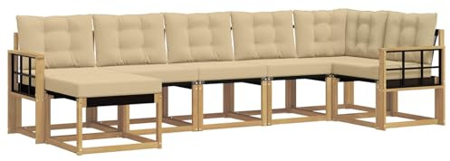 vidaXL Outdoor-Sofagarnitur mit Kissen 7 pcs Weiß und Beige, Moderne Loungemöbel für draußen, wetterfestes Sofa, Bequeme Sitzgelegenheit, minimalistisches Gartenmöbel