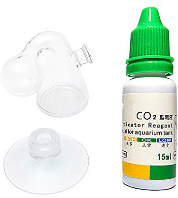 Vroomoto CO2 Drop Checker Aquarium CO2 Monitor Fish Bowl Test Glass PH Long Term Monitor 10ML Indicator Solution Color Display with Suction Cup for Planted Aquarium