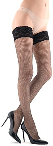 Miss O Damen S605 S605 Halterlose Netzstrümpfe, Weiß, Größe S/M