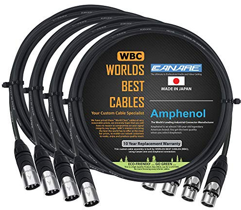 4 Units - 2 Foot - Canare L-4E6S, Star Quad Balanced Male to Female Microphone Cables with Amphenol AX3M & AX3F Silver XLR Connectors - Custom Made by WORLDS BEST CABLES