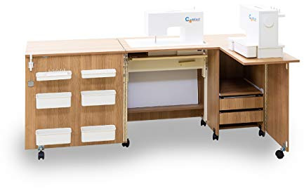 Comfort 5+ | Nähmaschinenschrank | Nähmöbel | Nähtisch | Aufbewahrungsschrank | (Oak Kendal Cognac, L (Air-Lift 10 to 15 kg))