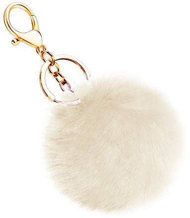 Soleebee Doux Artificielle Fourrure De Lapin Porte-clés Pompon Balle Duveteux Porte-clés Valise Sacs À Dos Accessoires Charme pour Les Femmes Filles (Beige)