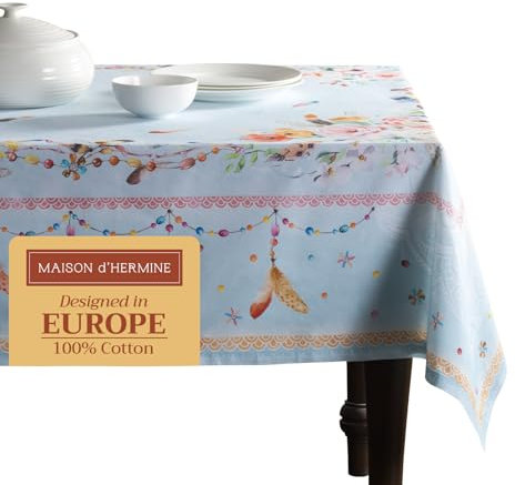 Maison d' Hermine Tischdecke, rechteckig, 100 % Baumwolle, wiederverwendbar, dekorativ, für den täglichen Gebrauch, für Esszimmer, Bauernhaus, Zuhause, Party, Festlich und Hochzeit, Frühling, Sommer