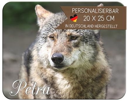 CreaDesign Personalisiertes Kinder Frühstücksbrett mit Namen, 20x25 cm, rutschfestes Schneidebrett aus Kunststoff, Wolf Design, spülmaschinen & mikrowellengeeignet, Schneidbrett für Kinder