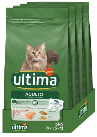 Ultima Adult Salmón, Comida seca para gatos, Pack de 4 x 1,5kg, Total 6kg