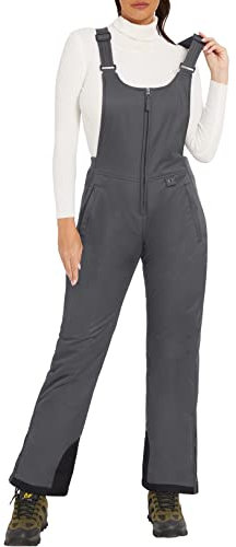 GEMYSE Damen Wasserdichte Winter Skihose mit verstellbaren Trägern Overall Winddichte Schneehose (Grau Schwarz,M)