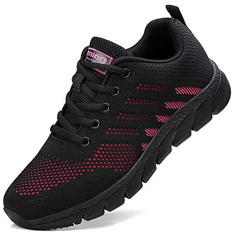 ZPAWDH Femme Air Running Baskets Chaussures Outdoor Gym Fitness Sport Sneakers(Black Red,36EU)