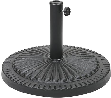 Janoon 14kg Heavy Duty Black Parasol Base Garden Umbrella Stand Round Victorian Style Cast Iron Effect By Crystals®