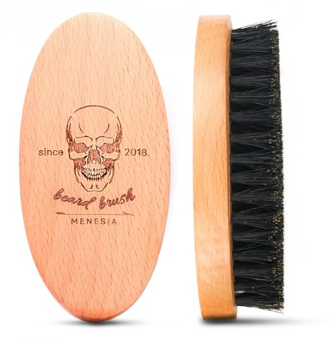 Menesia Boar Bristle Hair Beard Brush for Men, Pocket Travel Men's Wooden Small Soft Beard Brush (Skull)