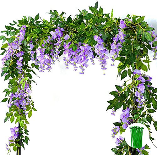 ZEACCT 2 pezzi di vite di fiori artificiali 2M/6,5 piedi di glicine finti appesi ghirlanda di fiori di vite per la decorazione della parete decorazione della festa in giardino di nozze della casa
