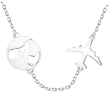 Sofia Milani - Damen Halskette 925 Silber - Weltkarten Flugzeug Anhänger - N0437