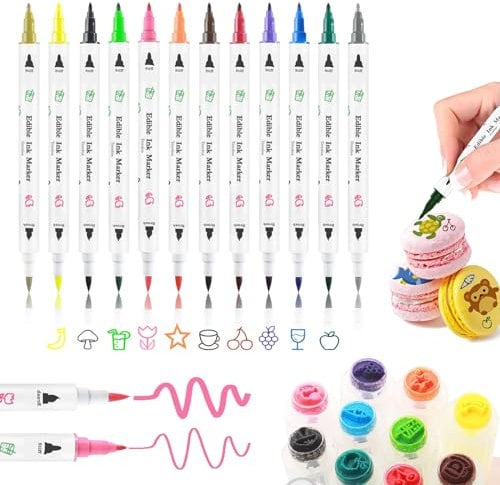 Treedoa Lebensmittelfarbe Stifte Backen,Lebensmittelfarbstift für Ostereier Fondant Farbstifte,12pcs Marker mit Feiner,Lebensmittel,Schreiber für Kekse,Kuchen,Fondant,Desserts,Schreiben Essbarer Stift