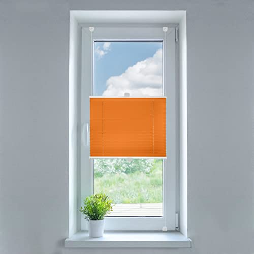 SN Deco - Plissee Klemmfix, ohne Bohren TG-05 orange | Lichtdurchlässig | Crushed Look | Sonnenschutz (60 x 130 cm)