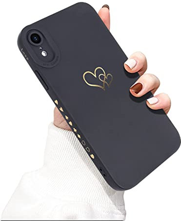Newseego Case Compatible with iPhone XR, Cute Gold Love-heart Shape Pattern Case Flexible Soft Liquid Silicone iPhone XR Case with Little Hearts on the Side Shockproof Protective Case for iPhone XR