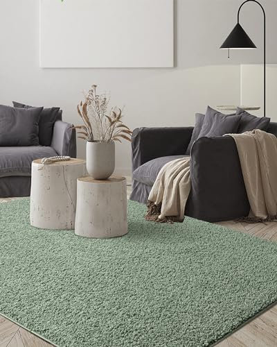 the carpet Foxy Shaggy Teppich - Hochflor Teppich Wohnzimmer & Schlafzimmer - Waschbar & rutschfest - Grün 200 x 290 cm