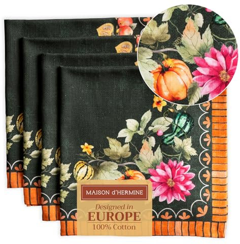 Maison d' Hermine Pumpkin Garden-Dark Green 100% Baumwolle Weiches und bequemes 4er-Set Servietten Perfekt für Familienessen|Hochzeiten|Cocktail|Küche|Startseite|Thanksgiving/Weihnachten(45 CMx45 cm)