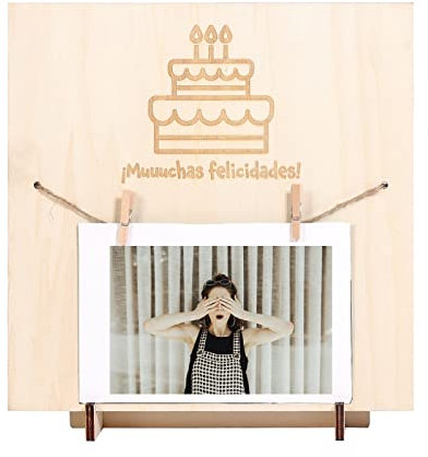 Pandiui23 Marco de Fotos con Pinzas de Madera 22x22 cm - Regalo Original para Cumpleaños