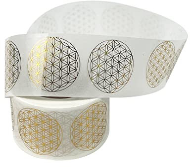 500 x Blume des Lebens Aufkleber, 38 mm, Rund, Selbstklebende Etiketten, Sticker auf Rolle