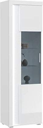 xonox.home Wohnen Skylight X91A9T10 Vitrine Schrank Glas Vitrine in Front weiß Hochglanz Korpus weiß Nb. Frontglas Pasol grau,ca.60x202x37 cm inkl. vertikaler Frontbeleuchtung
