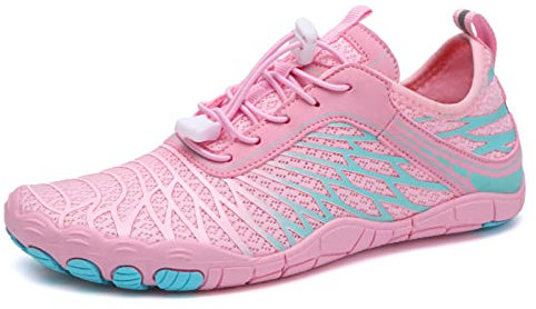 AONETIGER Badeschuhe Herren Wasserschuhe Damen Strandschuhe Sommer Atmungsaktiv Barfußschuhe rutschfeste Schwimmschuhe Surfschuhe Aquaschuhe Fitnessschuhe(Rosa,38EU)