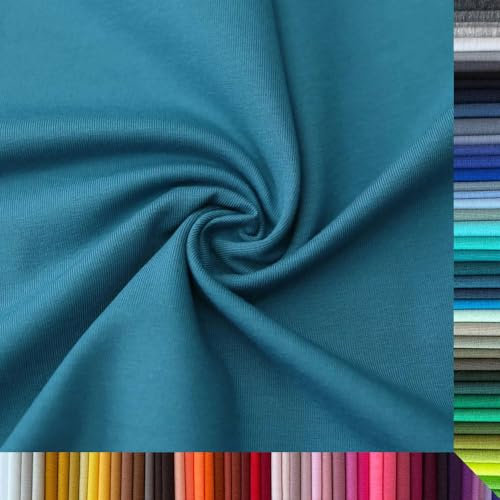 Jersey Stoff Uni - Hochwertiger Baumwolljersey - Meterware, 220g/m², Öko-Tex Standard 100 - Jerseystoffe ab 25 cm Länge Farbe Rauchpetrol