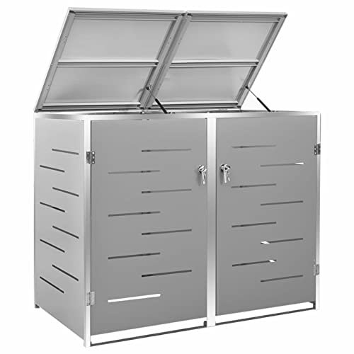 Tidyard Abri pour 2 Poubelles Abri pour Poubelle Jardin Cache-Poubelle Abri Poubelle Extérieur INOX, Verrouillable, Anti-Rouille 138x77,5x115,5 cm