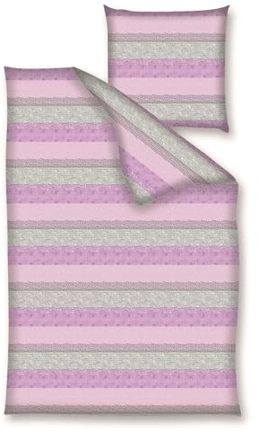 Traumschloss Renforcé Bettwäsche - Streifen pink grau 135x200 / 80x80