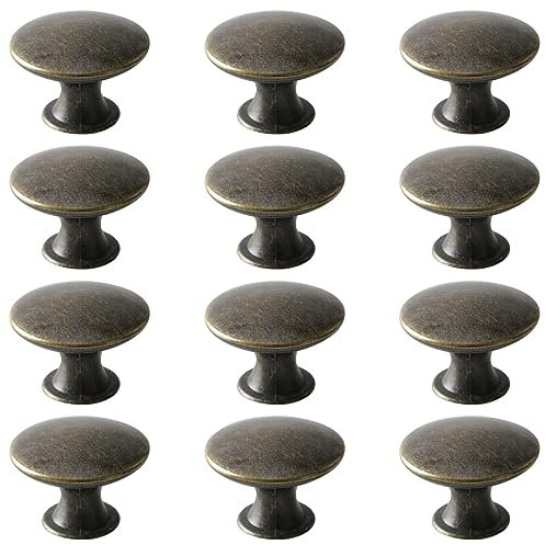 Mokife Schrankknopf Bronze Retro, 12 Stück Runde Schubladengriffe Metall Dresser Knobs mit Schrauben für Kommode Möbel Schränke Küchenschränke Tür, 30x21mm