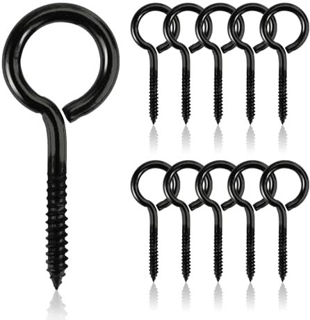 10Pcs M5 x 65 Eyelet Screws Black Stainless Steel Vine Eye Bolts Eye Screws Hooks Metal Screw-in Hook Heavy Duty Self Tapping Ring Screw Nails