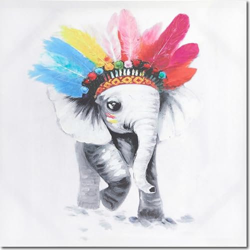 Fuumuui Peinture par numéros pour débutants adultes et enfants, avec pinceaux et peintures acryliques, 40 x 50 cm, animaux, bébé éléphant