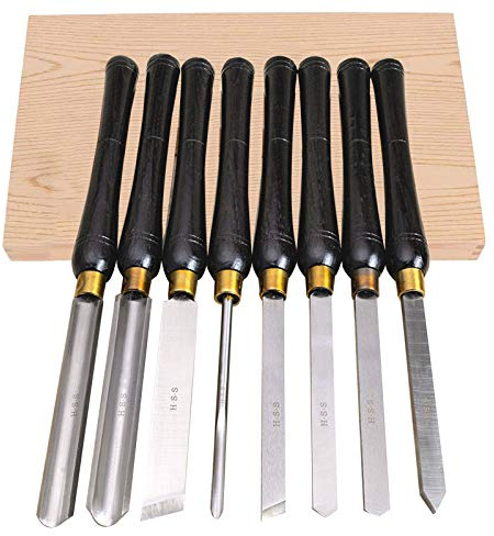 YAOBAO 8 Pièces HSS Ciseau À Bois Et Bol Gouge Outils De Tournage Sur Bois Tour Avec Manche En Hêtre, Lames En Acier Rapide, Virole En Laiton
