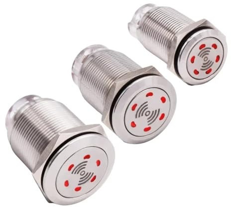 16mm 19mm 22mm LED fuerte intermitente luz de advertencia zumbador 12V 24V 110V 220V Mini lámpara roja alarma Acero inoxidable Metal (Color : 22mm, Size : 12V)