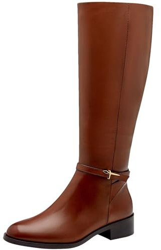 Tamaris Botas de Caña Larga para Mujer, Piel, Cómodas, Coñac, 41 EU
