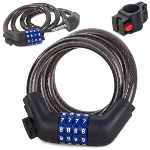 Lucchetto per bicicletta con serratura a combinazione e supporto | Lucchetto per cavo antifurto 1 m x 10 mm | cavo di sicurezza per bicicletta, moto, monopattino | acciaio rivestito con protezione in