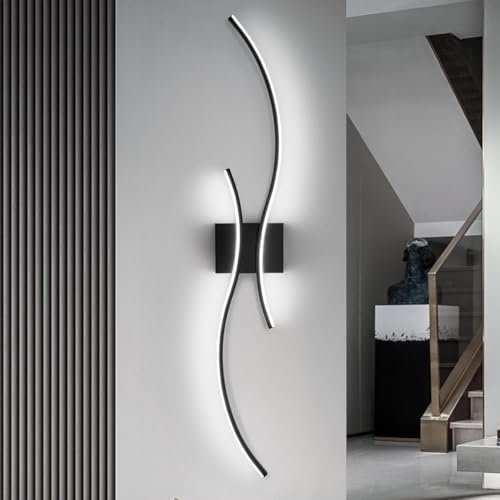 Comely 27 W Moderne LED Wandleuchte, 80 CM Schwarze Wandlampe Kreative Linien Design, Wandbeleuchtung aus Aluminium für Wohnzimmer, Schlafzimmer, Esszimmer, Flur, Kaltweiß 6500 K