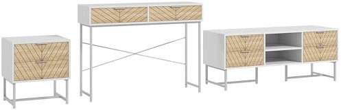 HOMCOM Conjunto para el Hogar Incluye 1 Mueble de TV para Televisores de hasta 47 Pulgadas 1 Mesa de Consola y 1 Mesita Auxiliar con 2 Cajones Blanco y Roble