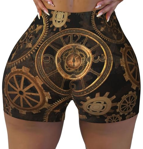 BEEOFICEPENG Reloj Engranajes Bronce Siglo, Pantalones Cortos de Entrenamiento para Mujer, Pantalones Cortos elásticos para Gimnasio, Pantalones Cortos para Correr, Pantalones Cortos Deportivos