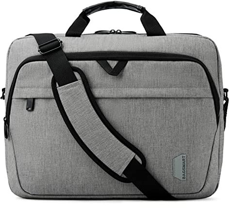 bagsmart 17.3 Inch Laptop Bag, Expandable Computer Birefcase Bag Men Women, Laptop Shoulder Bag, Work Bag Business Travel Office, Grey