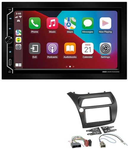 ESX VMX700DAB 2-DIN Autoradio kompatibel mit Wireless Apple CarPlay Android Auto Bluetooth DAB+ passend für Honda Civic VIII 2006-2012 schwarz