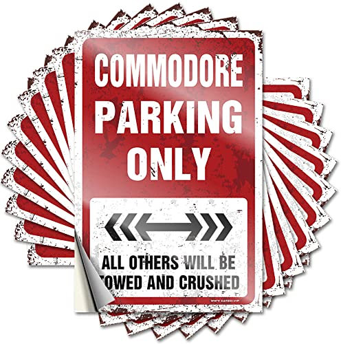 Lustiger Autoaufkleber Commodore Parking Only, lustiger Aufkleber, 10 Stück, Hardhataufkleber und Aufkleber, lustige Stoßstangen-Aufkleber (6 x 9 cm)