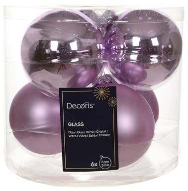 Kaemingk Weihnachtskugeln Glas 8cm 6 Stück - matt & glänzend - Große Christbaumkugeln Weihnachtsbaumkugeln für Weihnachten - Christbaumschmuck & Weihnachtsbaumschmuck - Helllila