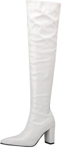 HSyc JRX Stivali sopra il ginocchio con tacco a blocco, stivali invernali, bianco, 33.5 EU