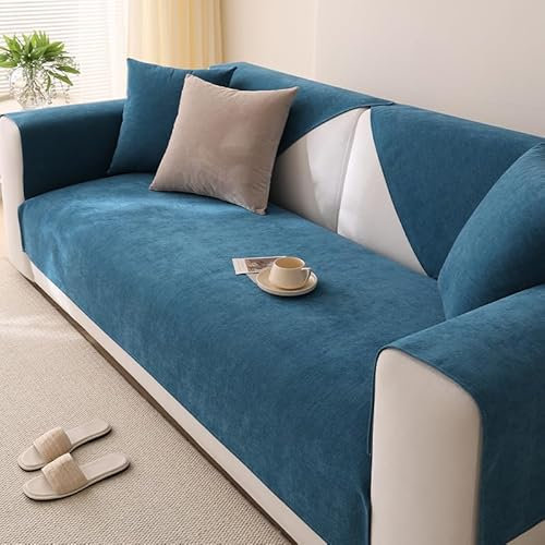 champracer Sofabezug Wasserdicht Sofabezüge für 1-4 Sitzer, Couch Überzug Samt Sofa überwurfdecke- mit Rutschfester Unterlage,Sofa Uberzug l Form Sofa Cover für Haushalte mit Hunden (Blau,70x180 cm)