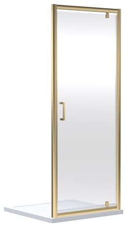 Ruwa 6mm Toughened Safety Glass Reversible Pivot Shower Door - 1900 x 900mm - Brushed Brass - Balterley