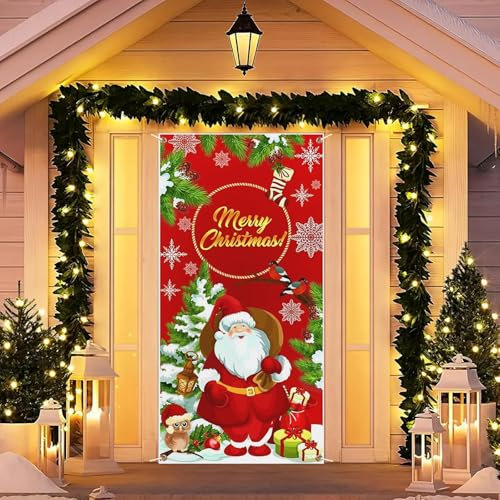 Scinzene 185 X 90 cm Weihnachten Tür Abdeckung Dekoration, Christmas Door Cover, Türdeko, Türbezug, Für Feiertag Deko