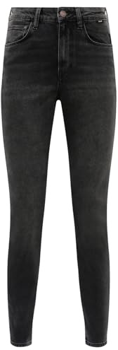 Mavi Damen Jeans Hoher Bund 5-Pocket Robuster Denim Mittlere Waschung Mom Jeans, Farben:Schwarz-2, Größe:32W / 29L
