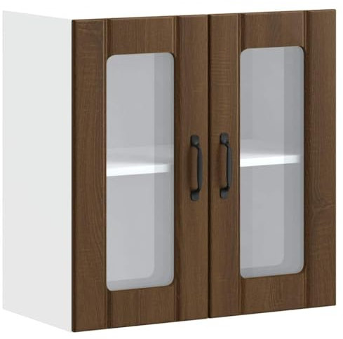 vidaXL Küchen-Hängeschrank mit Glastür Lucca Braun Eichen-Optik, Wandschrank Küche, Wandschrank, Oberschrank, Küchenschrank, Hängeschrank