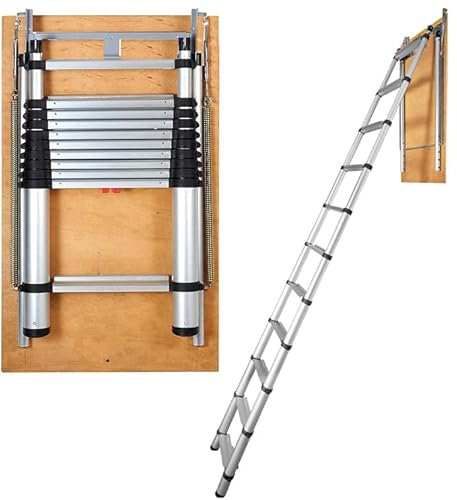 VEVOR Attic Ladder Telescoping, 350-pound Capacity, 39.37 x 23.6, Multi-Purpose Aluminium Extension, Lightweight and Portable, Fits 9.8'-10.5' Ceiling Heights, Convenient Access to Your Attic Standa